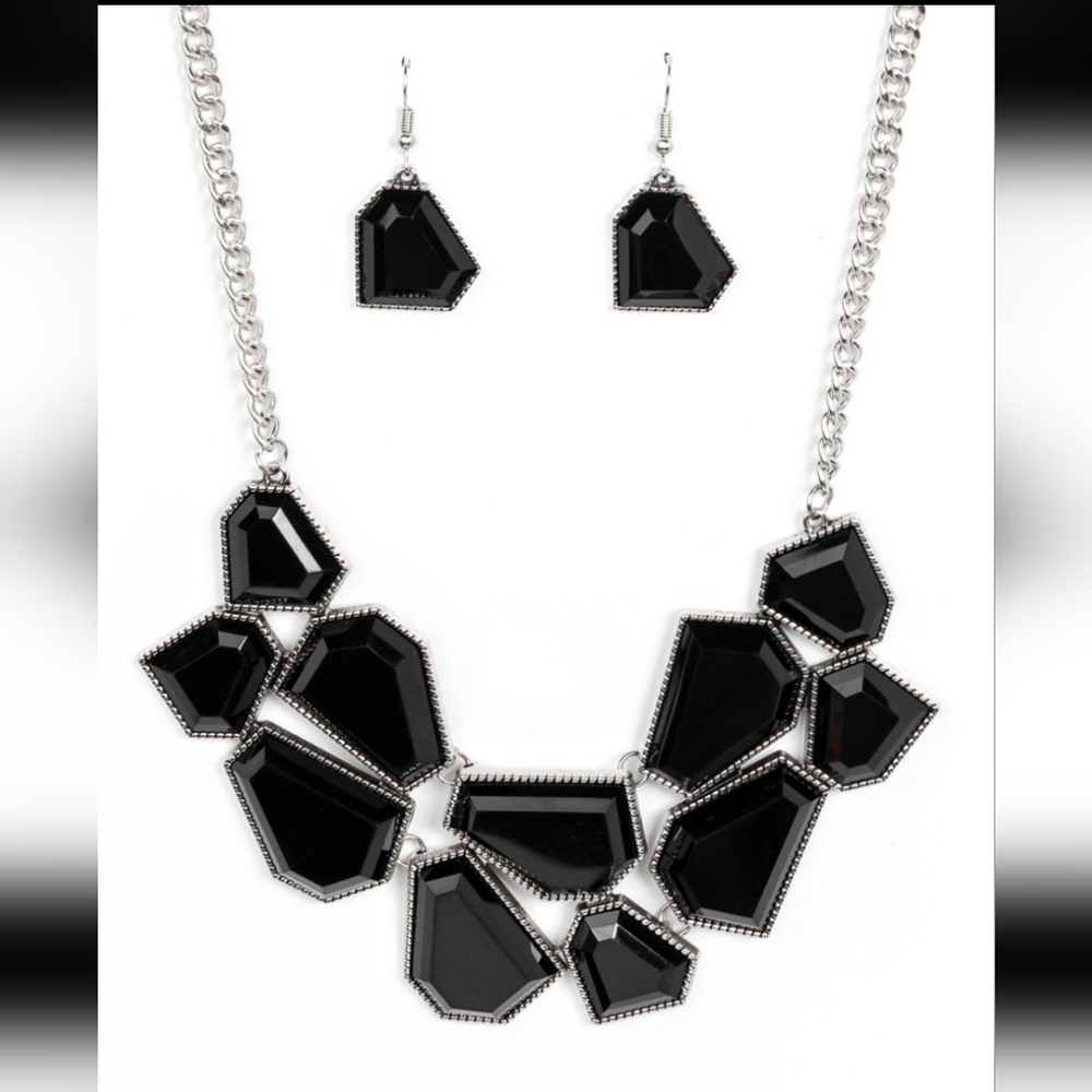 Paparazzi Black and Silver Geometric Necklace Double-DeFACED Fadhion Jewelry